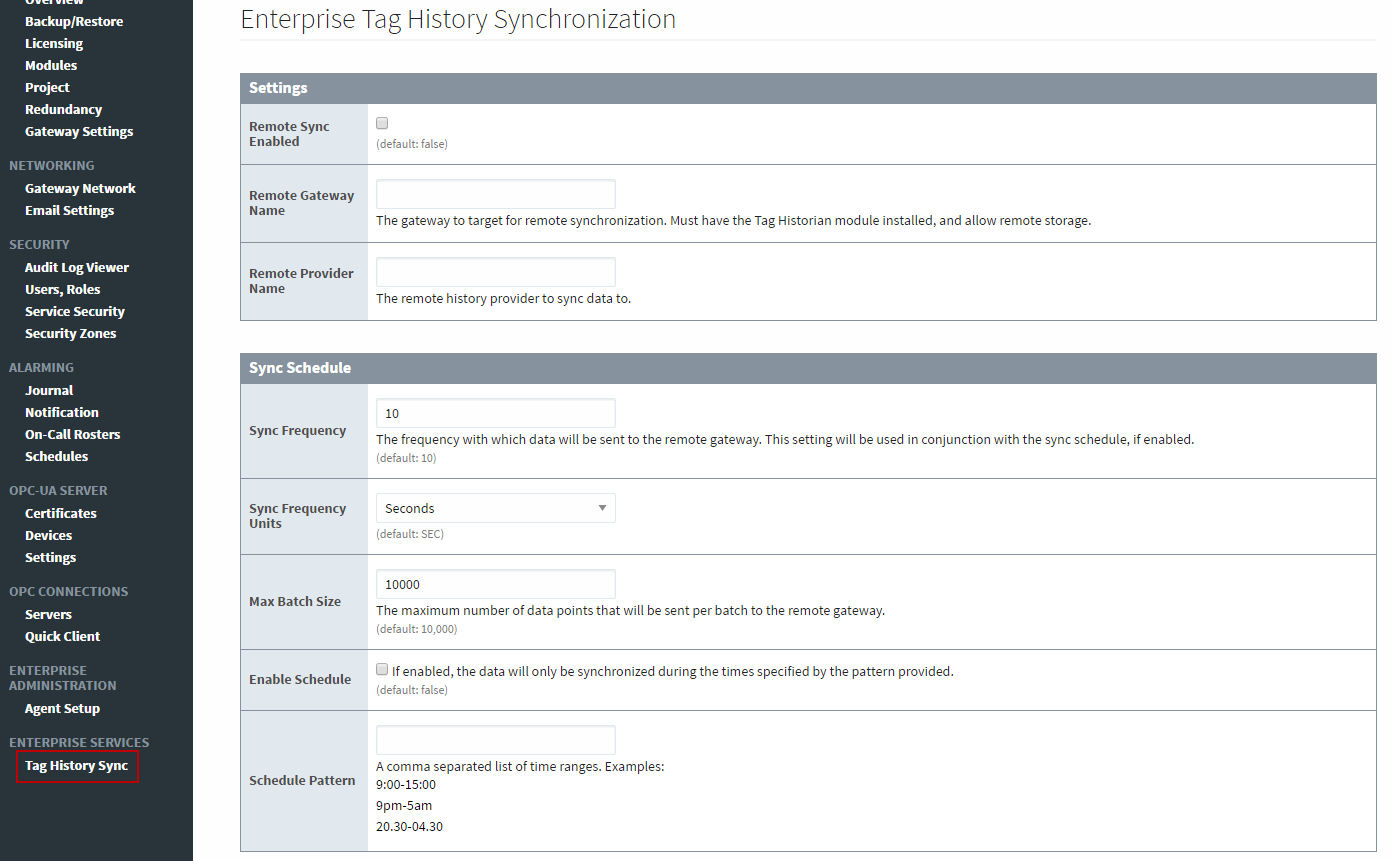Edge Enterprise Plugin Tag History Synchronization Gateway Webpage