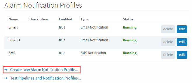 Alarm Notification Create New Profile