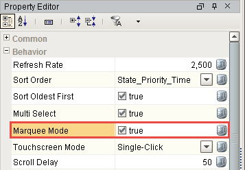Alarm Status Table Property Editor Marquee Mode