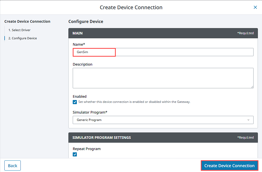 Connecting to a Programmable Device Simulator Step 5