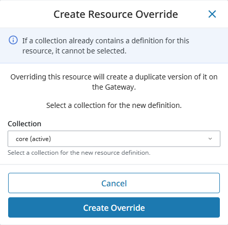 Create Resource Override Popup