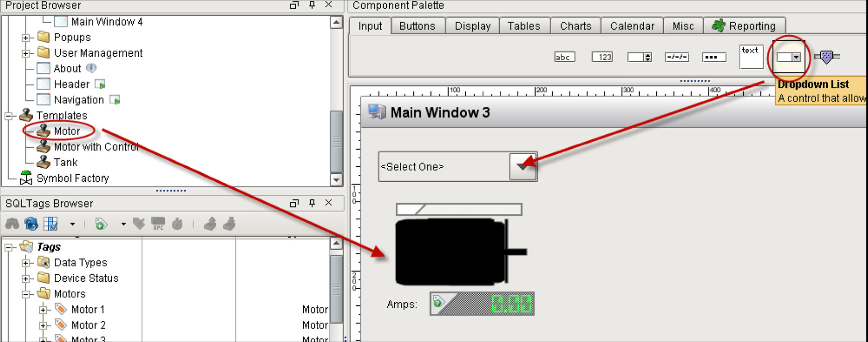 Create Window with Dropdown List and Motor Template Step 2