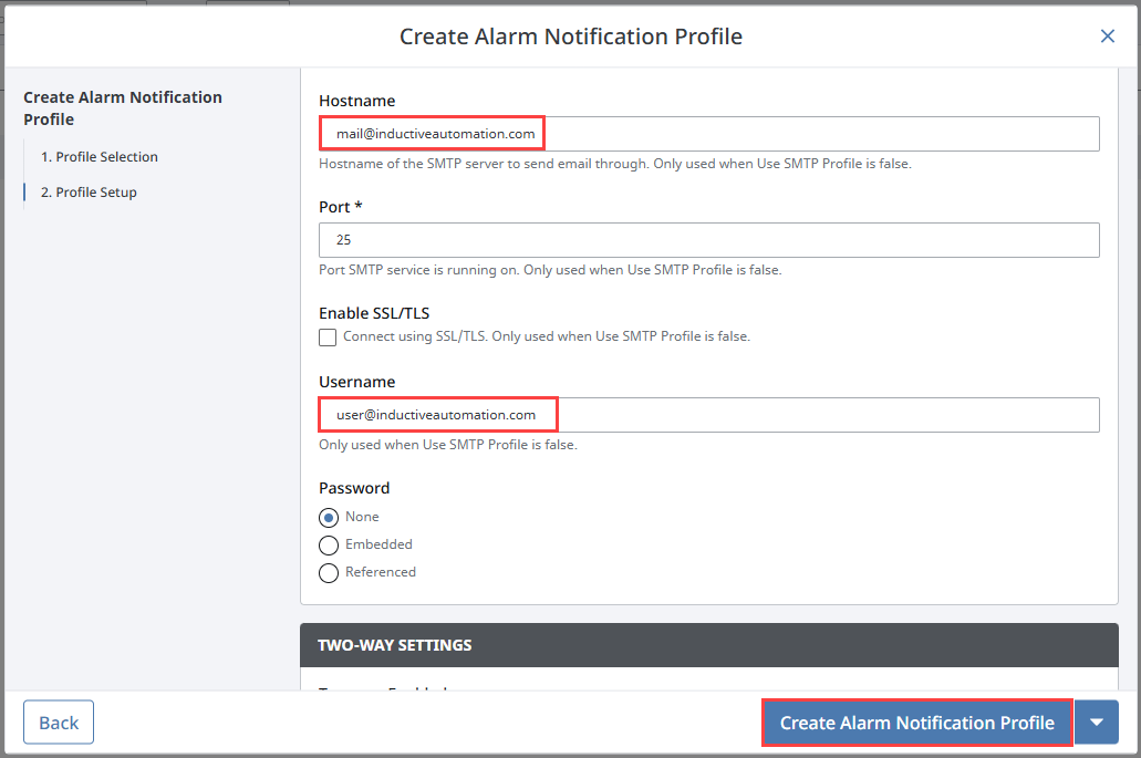 Creating an Alarm Notification Profile Step 4