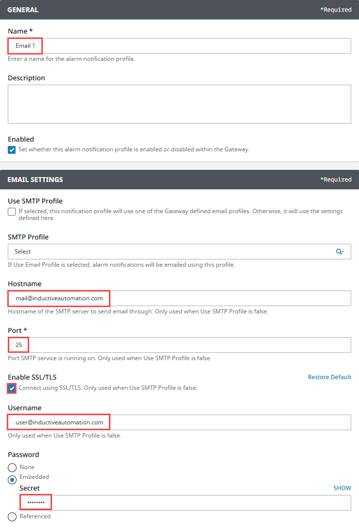 Email Notification Profile setup
