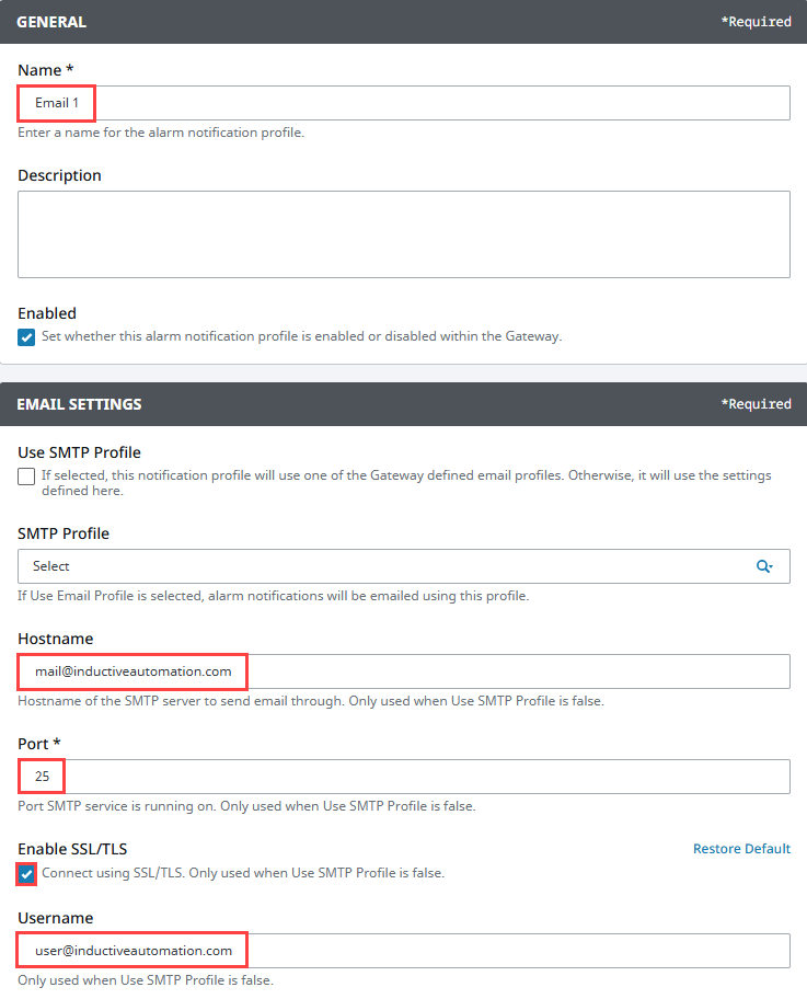 Email Notification Profile setup
