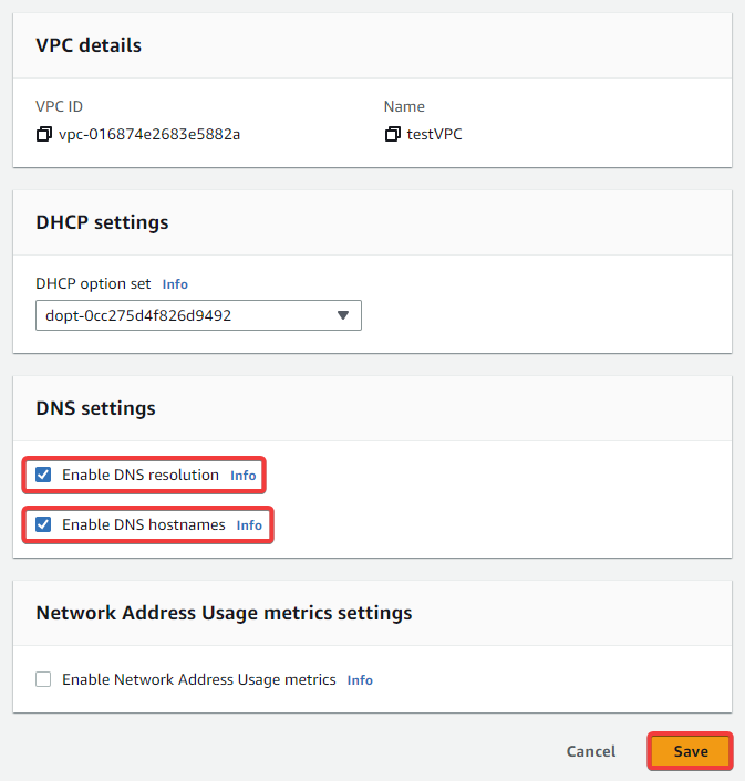 Enabling DNS Hostnames and DNS Resolution Step 3