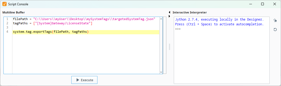 Export Targeted System Tag Configuration Script