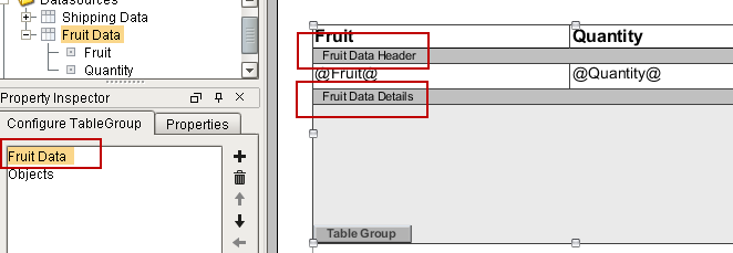 Fruit Data table configuration visible on the Design tab