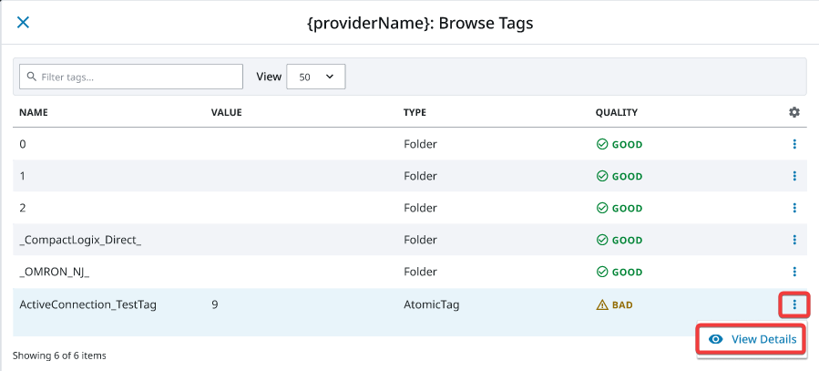 Gateway Services Page - Tags View Individual Tag Detail