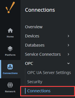 Gateway Webpage - OPC Connections Section