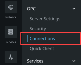 Gateway Webpage - OPC Connections Section
