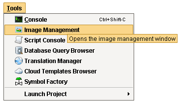 image management in tools menubar