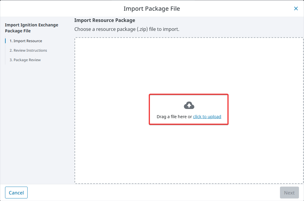 Import Ignition Exchange Package from the Gateway Step 3