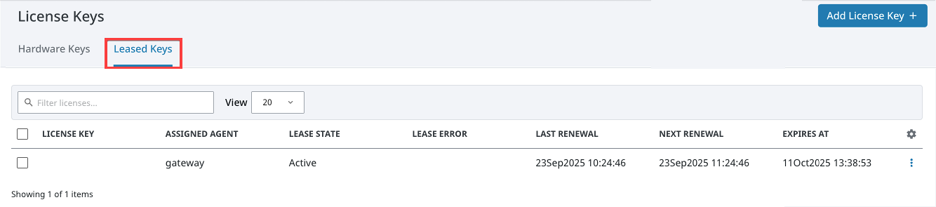 Leased Keys Tab