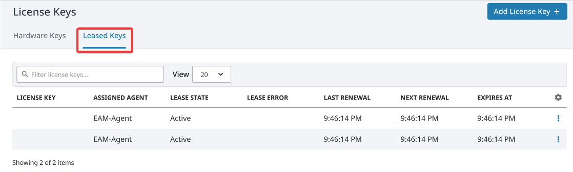 Leased Keys Tab