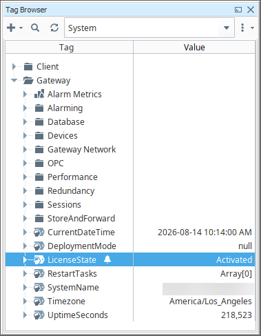 LicenseState Alarm in Tag Browser