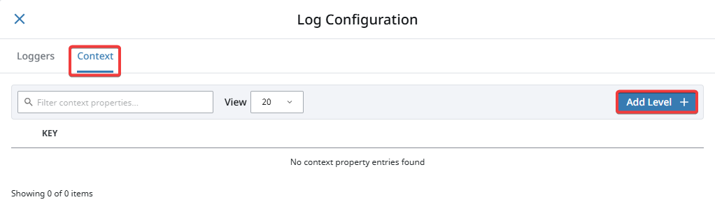 MDC Keys Log Configuration Add Level
