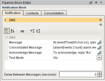 Notification Block: Notification Tab SMS Settings