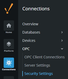 OPC UA Security Section Gateway Config