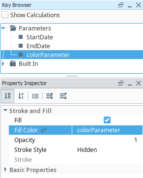 Parameters as Colors Key Browser to Property Inspector