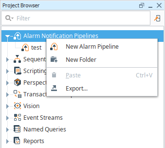 Project Browser Alarm Pipelines