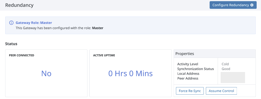 Redundancy Status Page Overview - Master