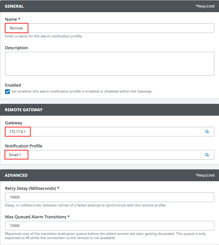 Remote gateway profile setup