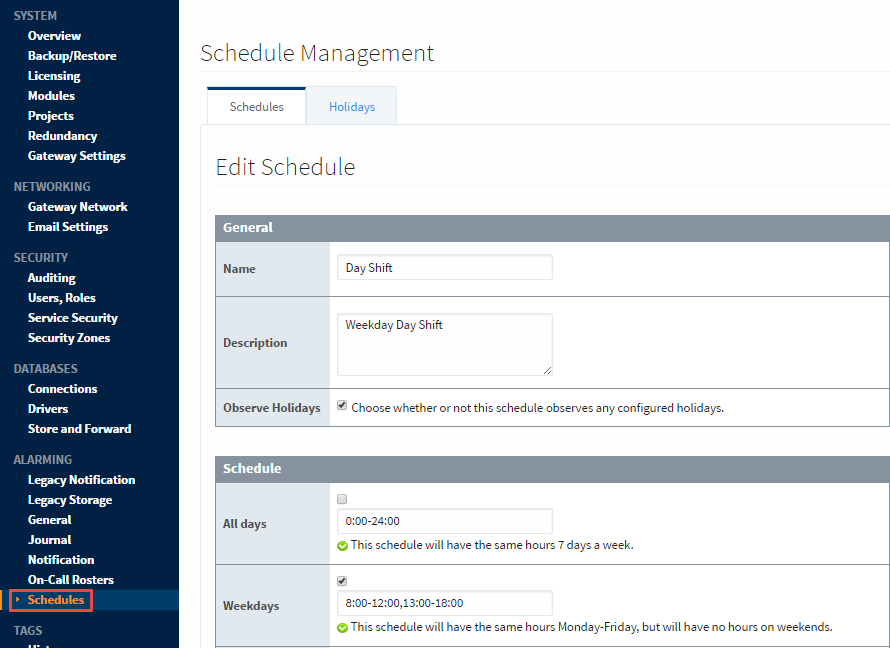 Schedule Management Gateway Config