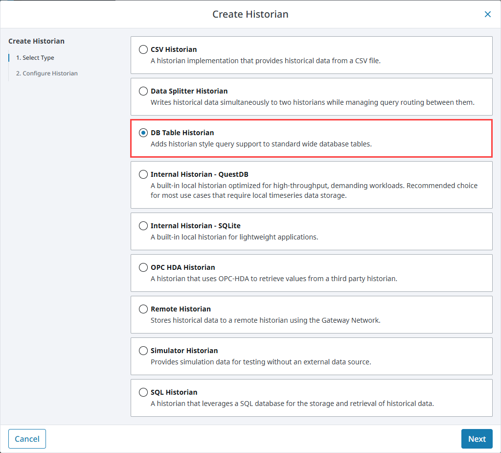 Configuring a DB Table Historian Provider Step 4