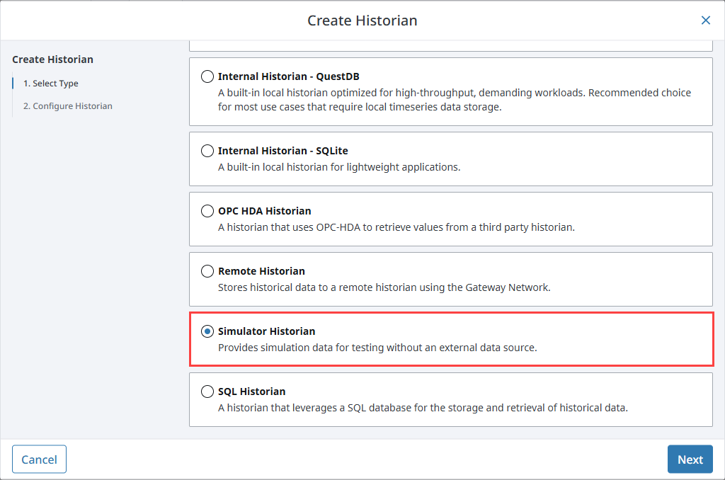 Configuring a Historian Simulator Provider Step 4