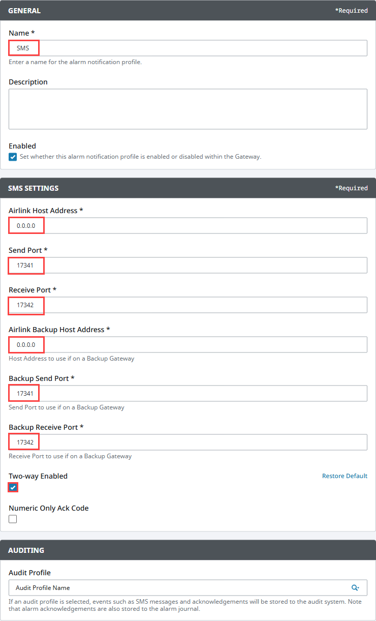 Configure SMS Notification Profile