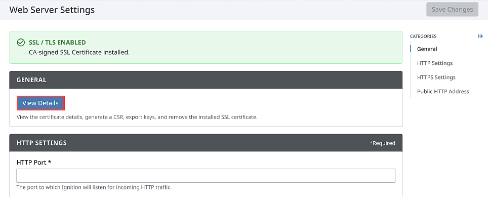 SSL TLS Settings View Details