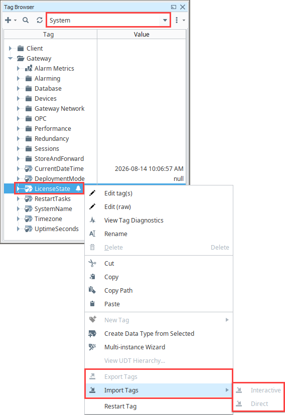 System Tag Import and Export Functions Disabled