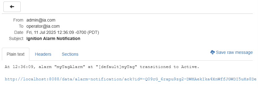 Using Email Alarm Acknowledgement Step 1
