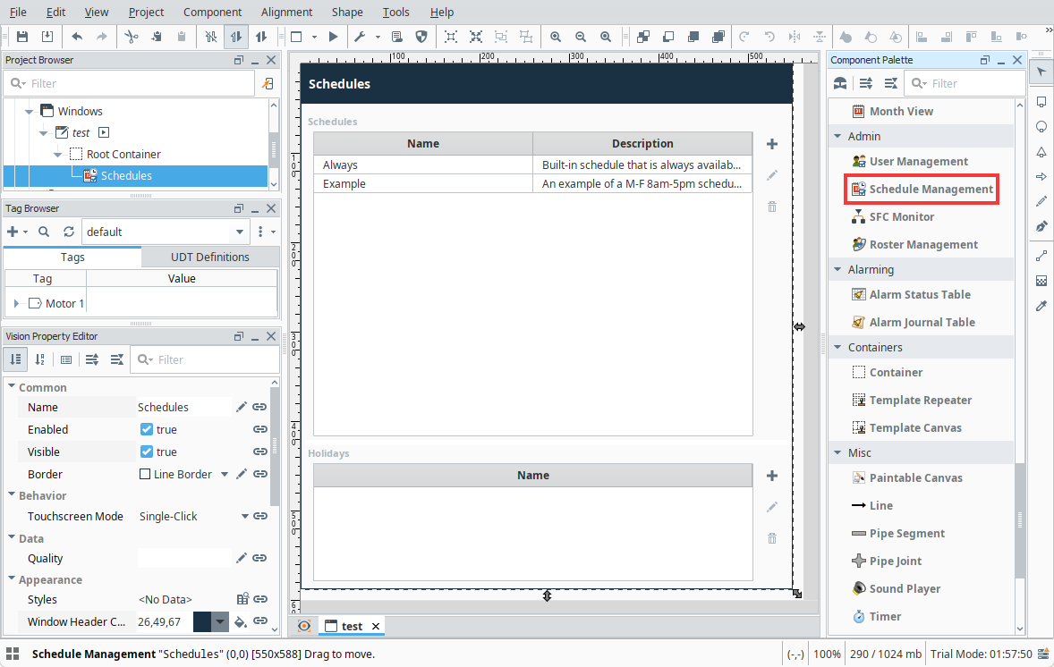 Vision Client Schedule Management Component