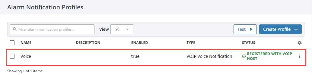 VOIP profile with Registered status