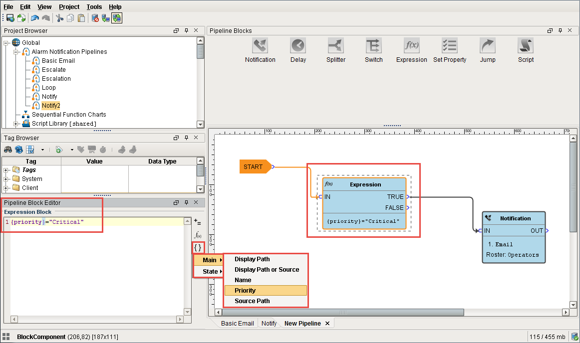 Alarm Pipeline: Expression Block