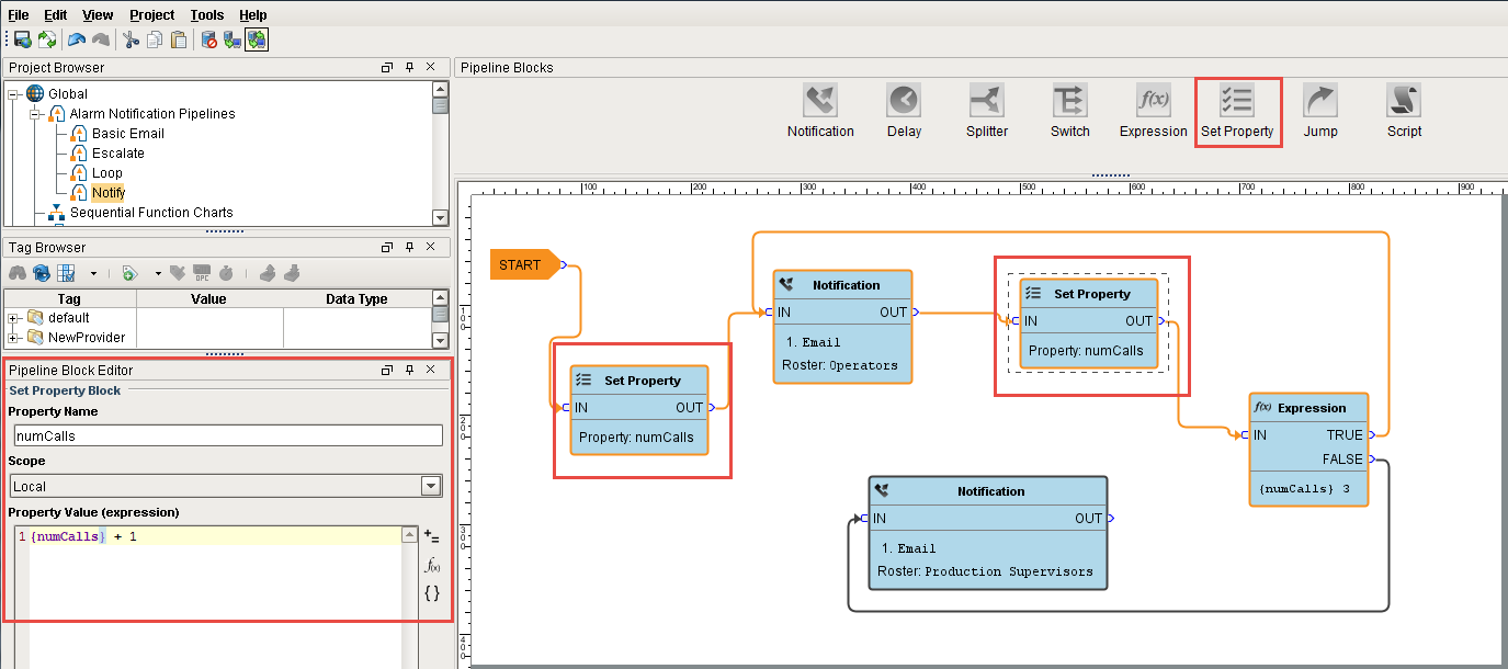 Alarm Pipeline: Set Property Block