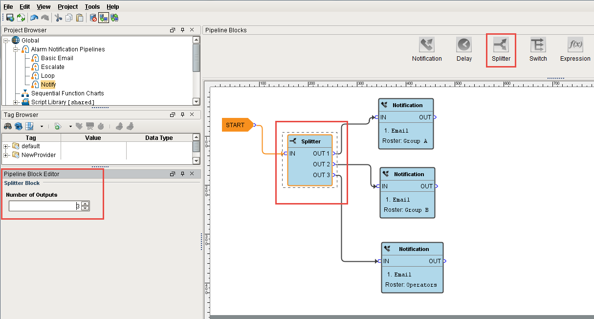Alarm Pipeline: Splitter Block