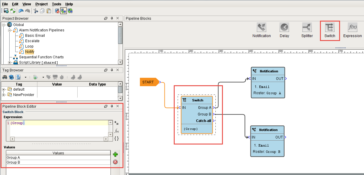 Alarm Pipeline: Switch Block