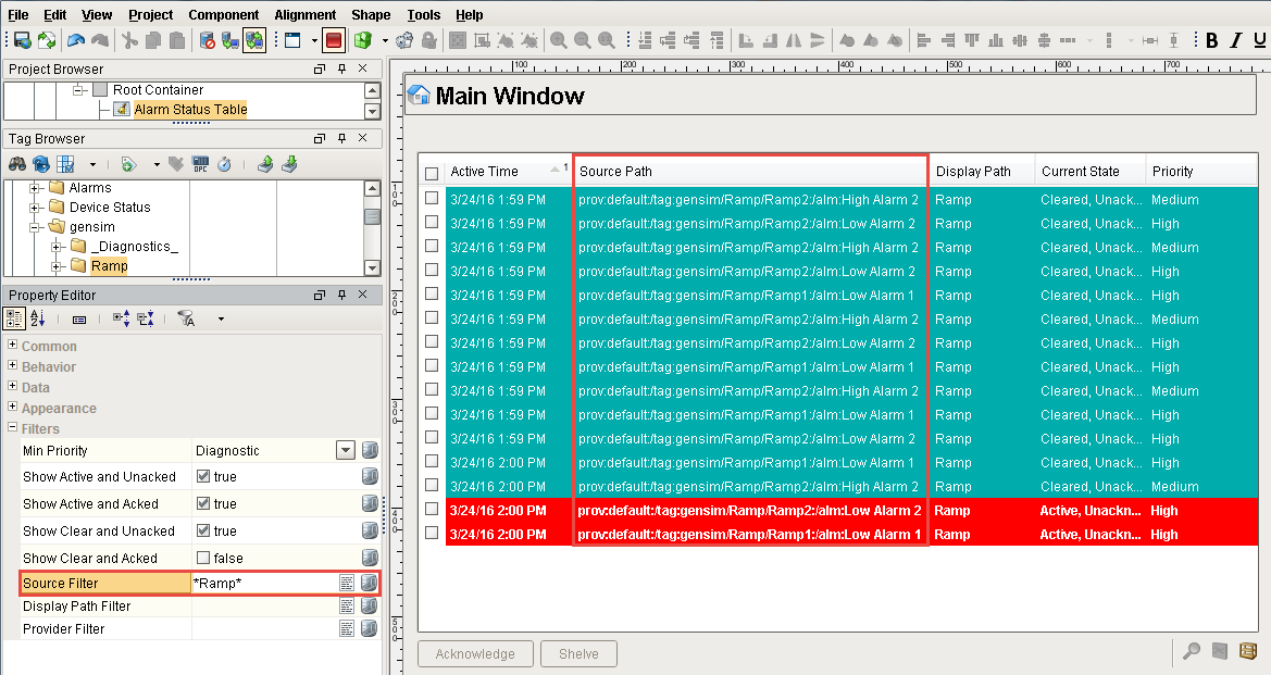 Alarm Status Table Source Path Emphasis