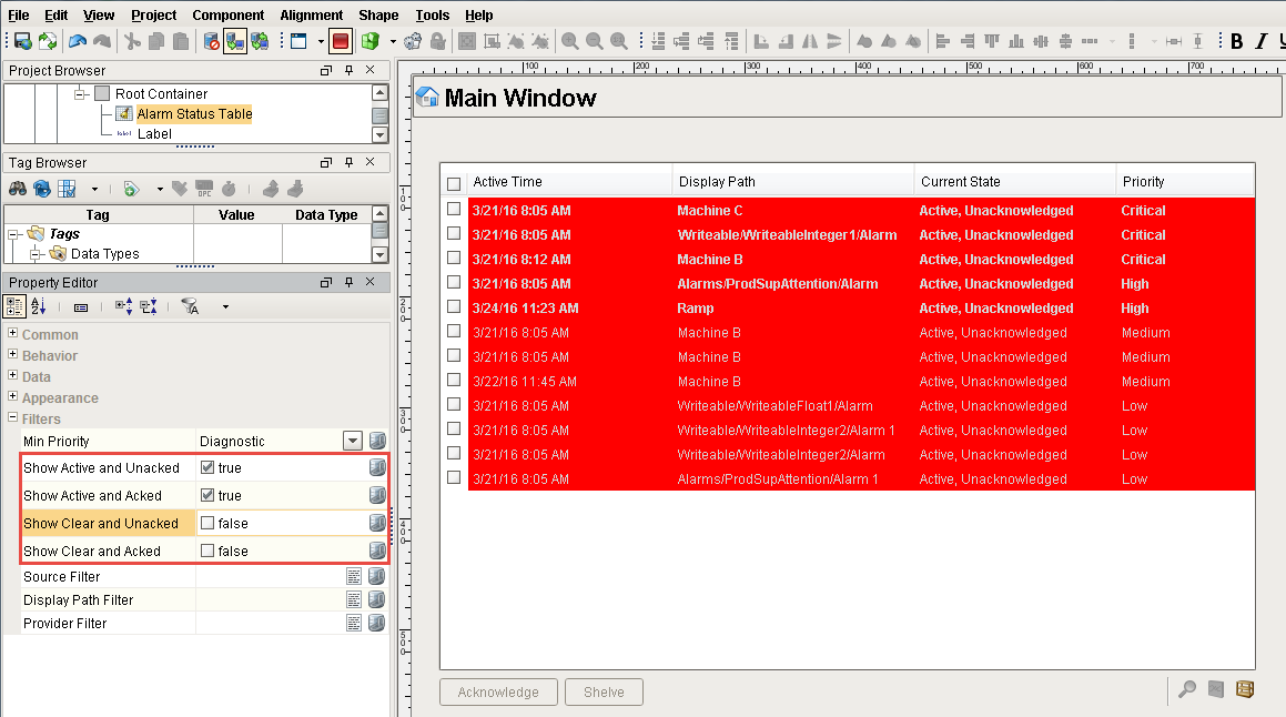 Alarm Status Table State Active Only
