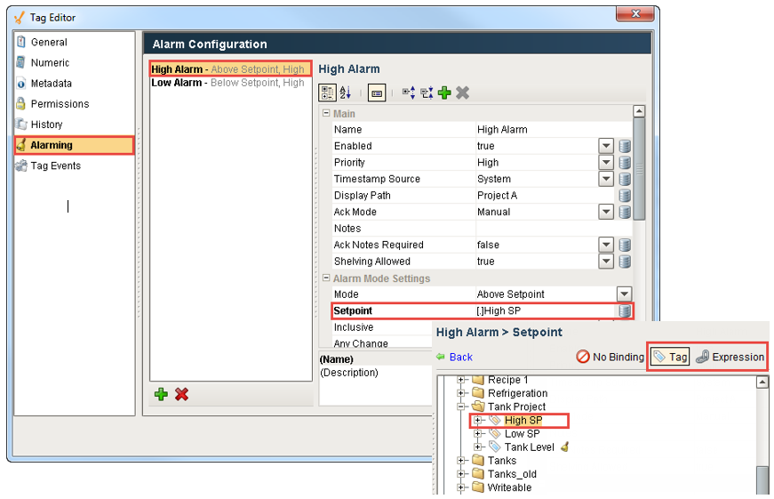 Configure Dynamic Setpoints on an Alarm