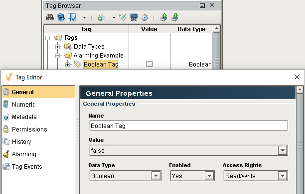 Configuring an Alarm on a Tag Step 1