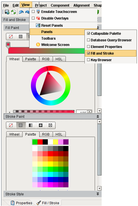 Fill and Stroke Panel from the View Menu