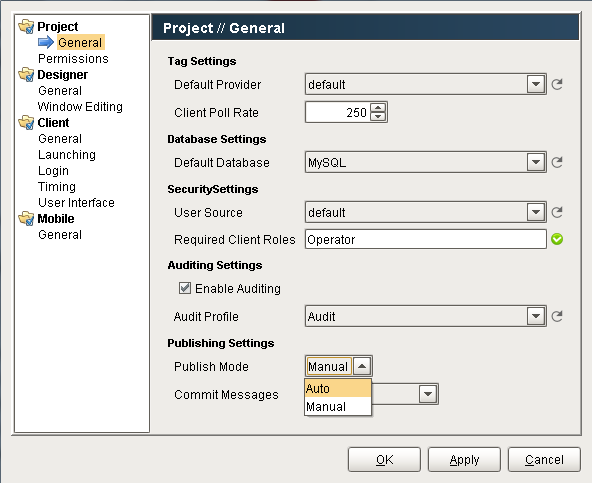 project properties publishing settings