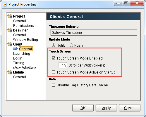 Project Properties Touch Screen